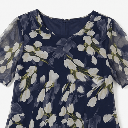 Calanthe | Navy Tulip Print Midi Dress