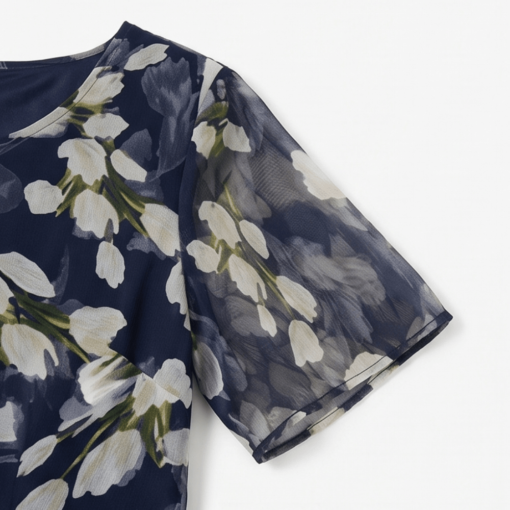 Calanthe | Navy Tulip Print Midi Dress