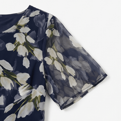Calanthe | Navy Tulip Print Midi Dress
