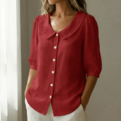 Calvine | Peter Pan Collar Button-Up Summer Blouse