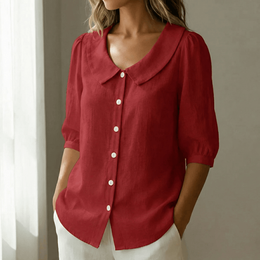 Calvine | Peter Pan Collar Button-Up Summer Blouse