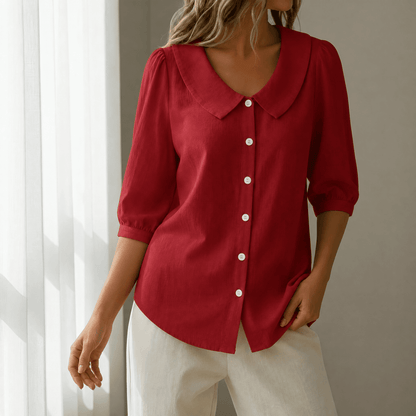 Calvine | Peter Pan Collar Button-Up Summer Blouse