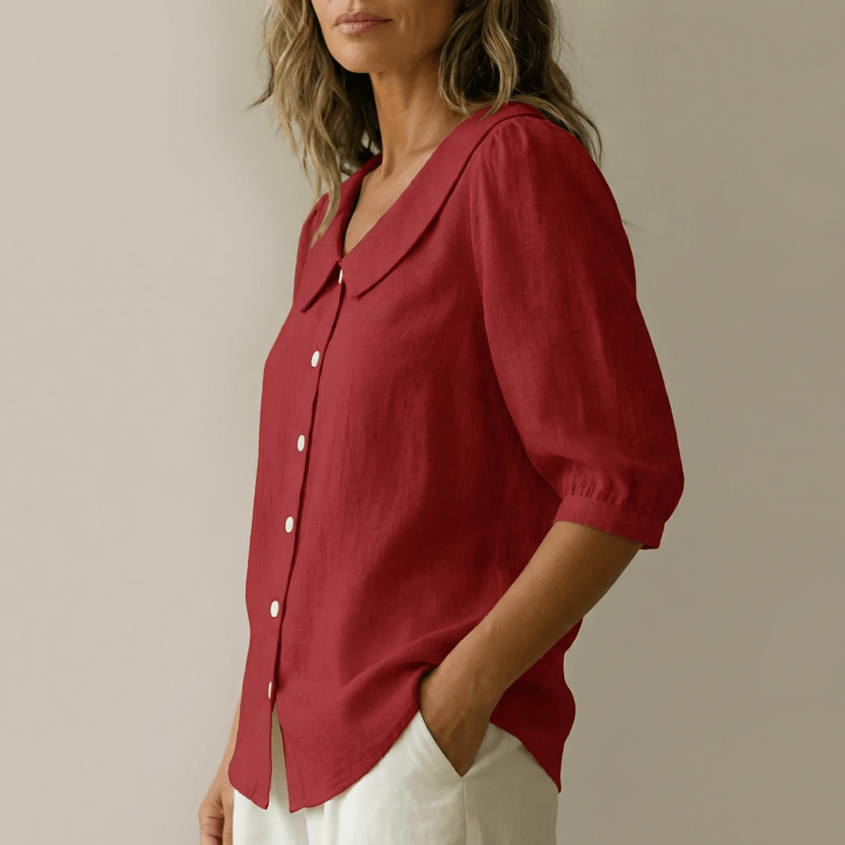 Calvine | Peter Pan Collar Button-Up Summer Blouse