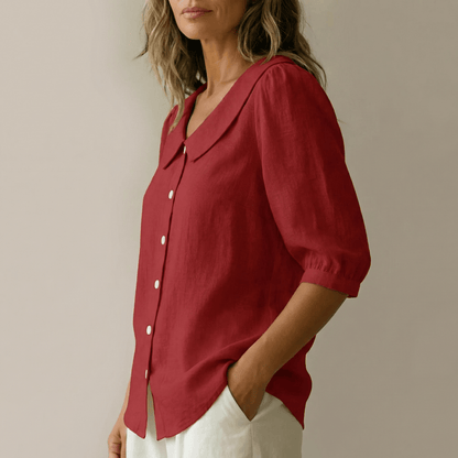 Calvine | Peter Pan Collar Button-Up Summer Blouse