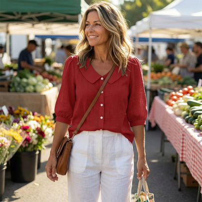 Calvine | Peter Pan Collar Button-Up Summer Blouse