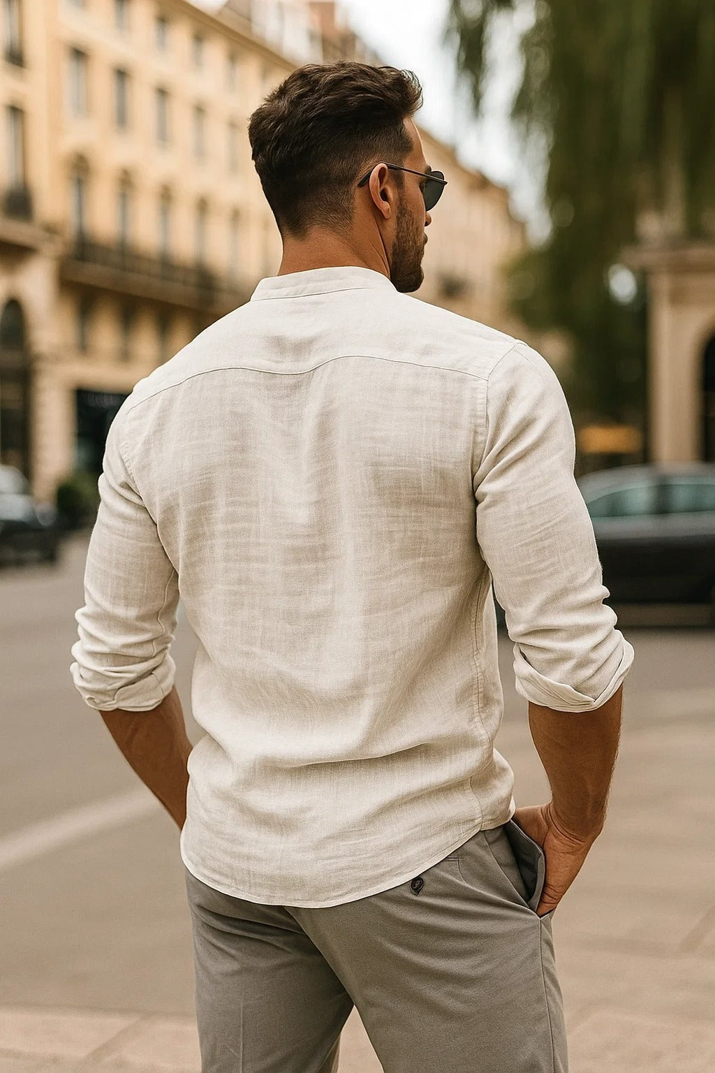 Wade | Men's Long-Sleeve Linen Mandarin Collar Shirt