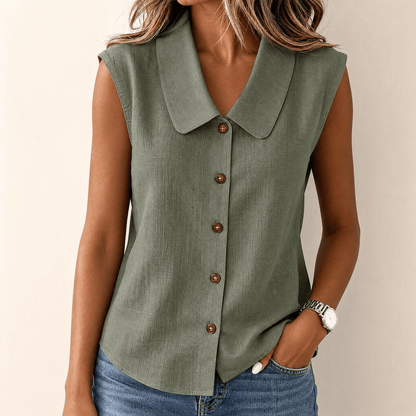 Carinda | Sleeveless Collared Button Blouse