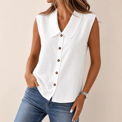Carinda | Sleeveless Collared Button Blouse