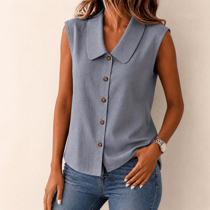 Carinda | Sleeveless Collared Button Blouse