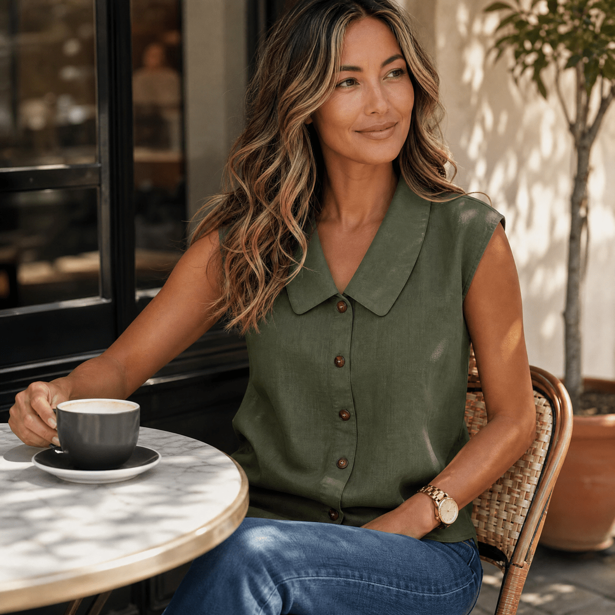 Carinda | Sleeveless Collared Button Blouse