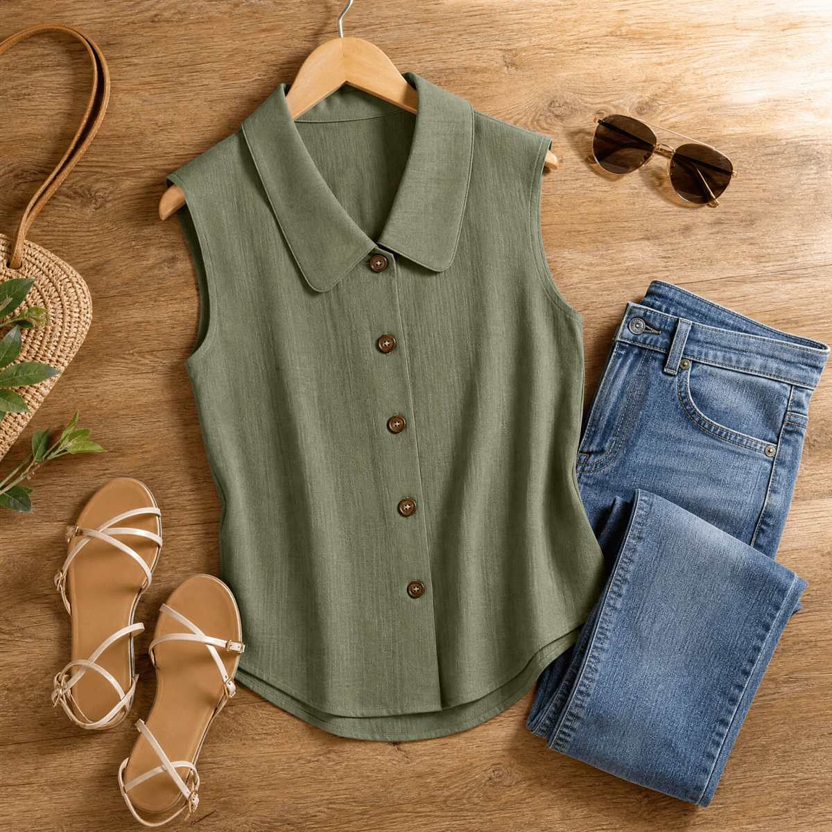 Carinda | Sleeveless Collared Button Blouse