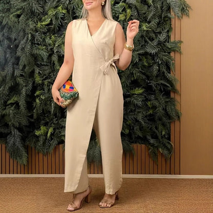 Freya | Tie Waist Sleeveless Wide Leg Jumpsuit