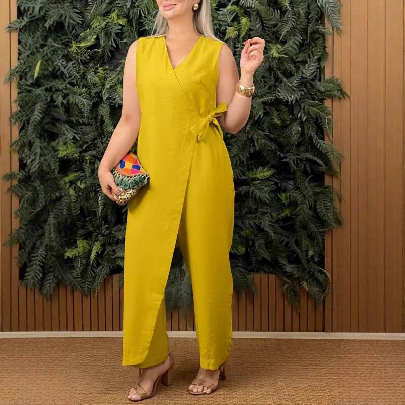Freya | Tie Waist Sleeveless Wide Leg Jumpsuit
