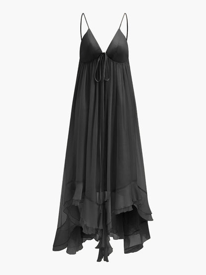 Elegant Chiffon Layered Dress With Cloak