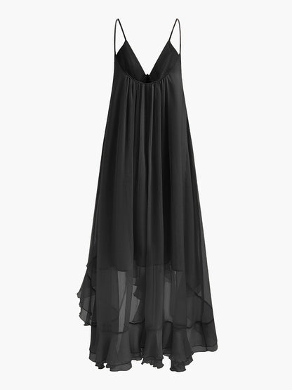 Elegant Chiffon Layered Dress With Cloak