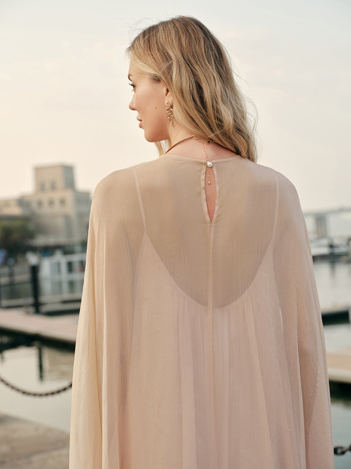 Elegant Chiffon Layered Dress With Cloak