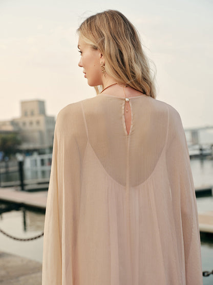 Elegant Chiffon Layered Dress With Cloak