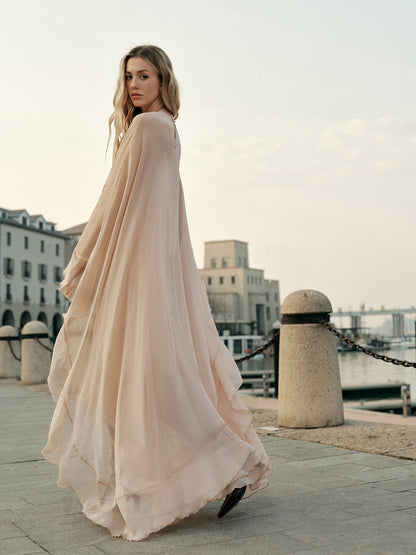Elegant Chiffon Layered Dress With Cloak