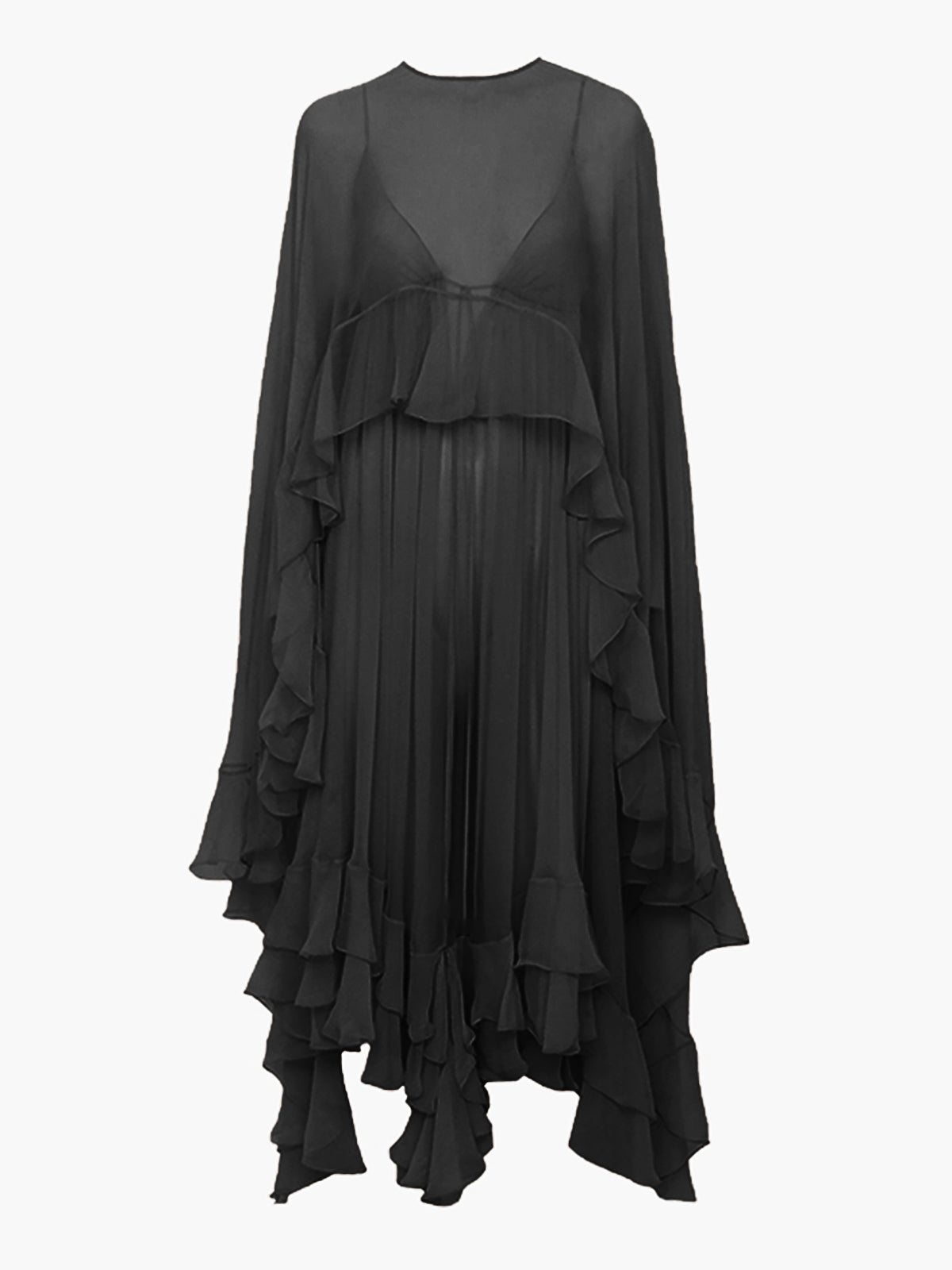 Elegant Chiffon Layered Dress With Cloak