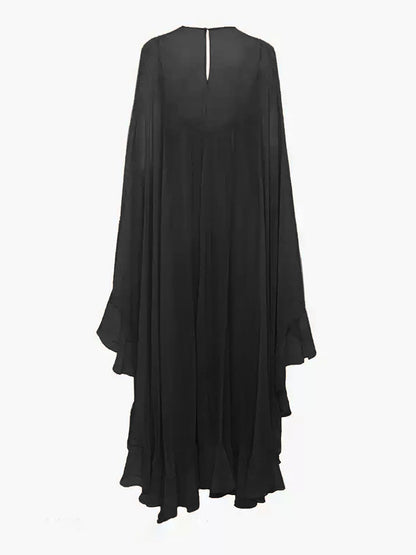 Elegant Chiffon Layered Dress With Cloak