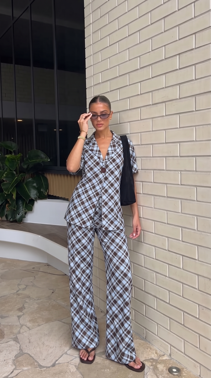 Avery | High Rise Wide Leg Plaid Pants