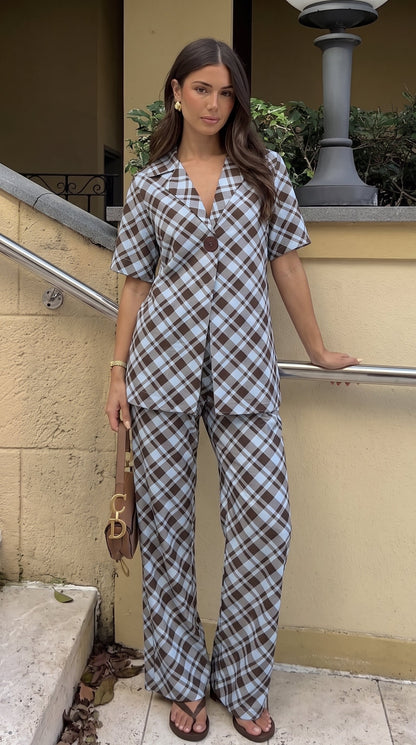 Avery | High Rise Wide Leg Plaid Pants