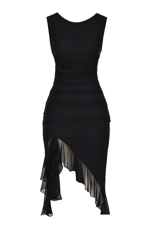 Charlotte | Mesh Ruffle Hem Backless Dress