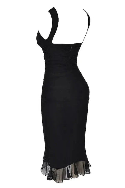 Charlotte | Mesh Ruffle Hem Backless Dress