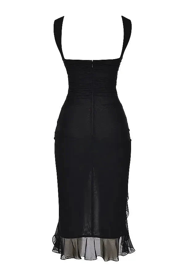 Charlotte | Mesh Ruffle Hem Backless Dress