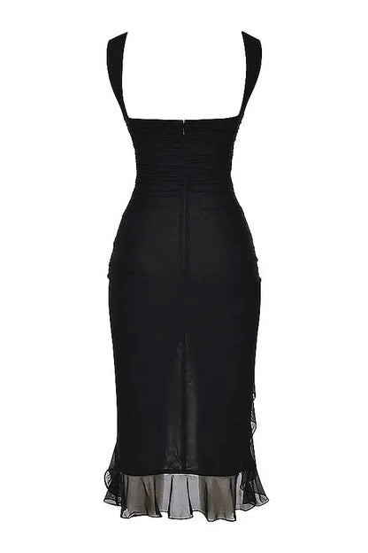 Charlotte | Mesh Ruffle Hem Backless Dress