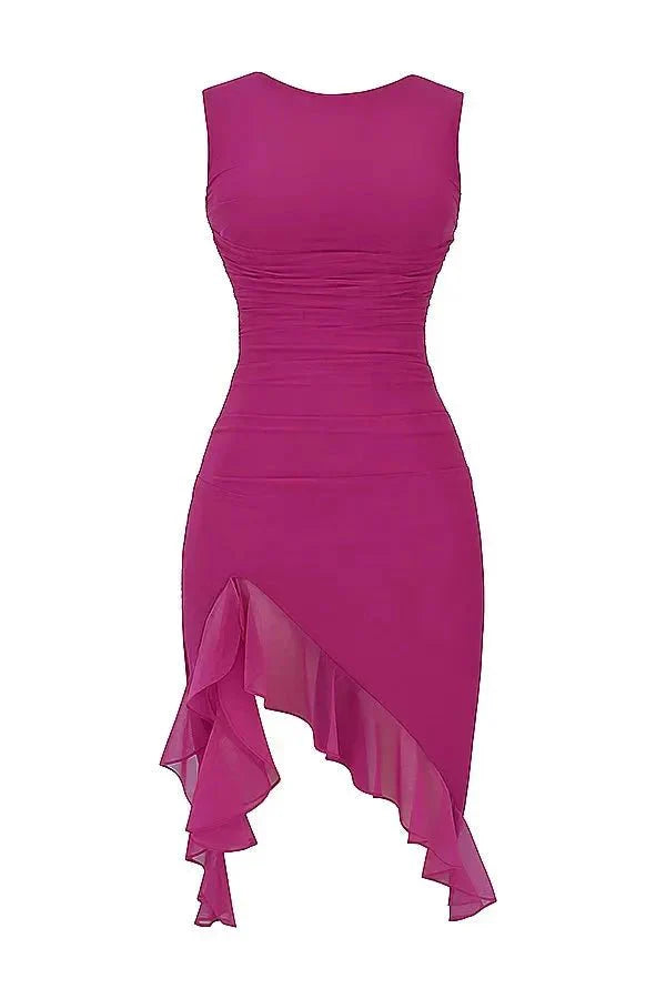 Charlotte | Mesh Ruffle Hem Backless Dress