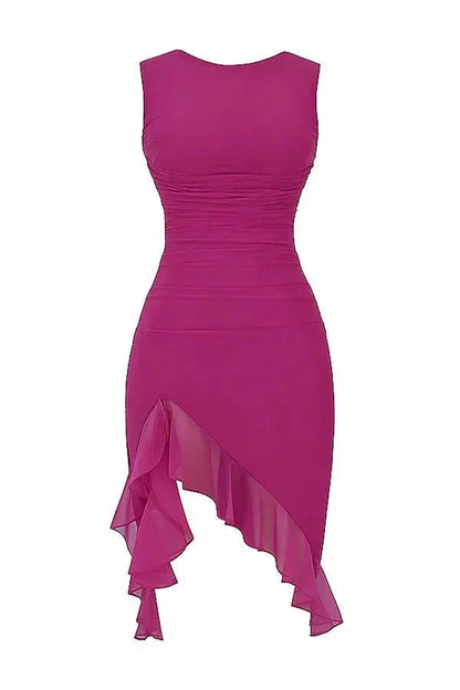Charlotte | Mesh Ruffle Hem Backless Dress