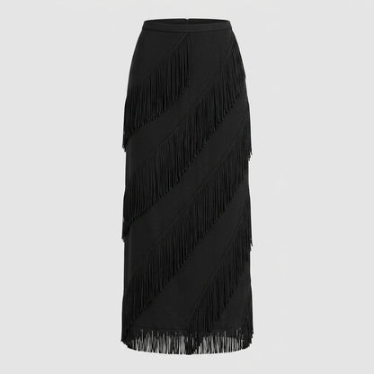 Cintia | Women's Tiered Fringe Maxi Skirt