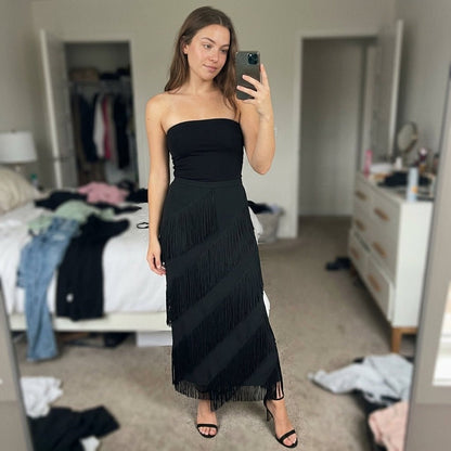 Cintia | Women's Tiered Fringe Maxi Skirt