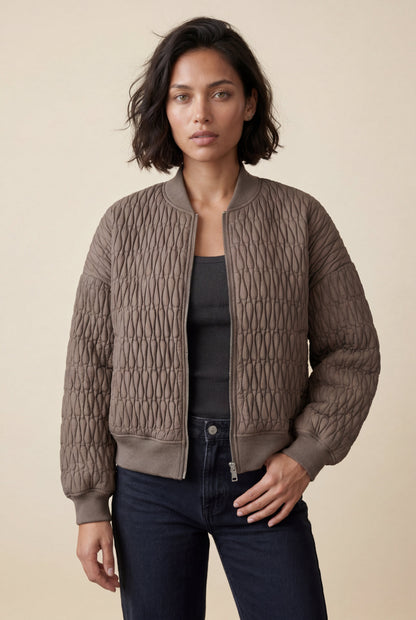 Billie | Women's Quilted Bomber Jacket, Ribbed Trim