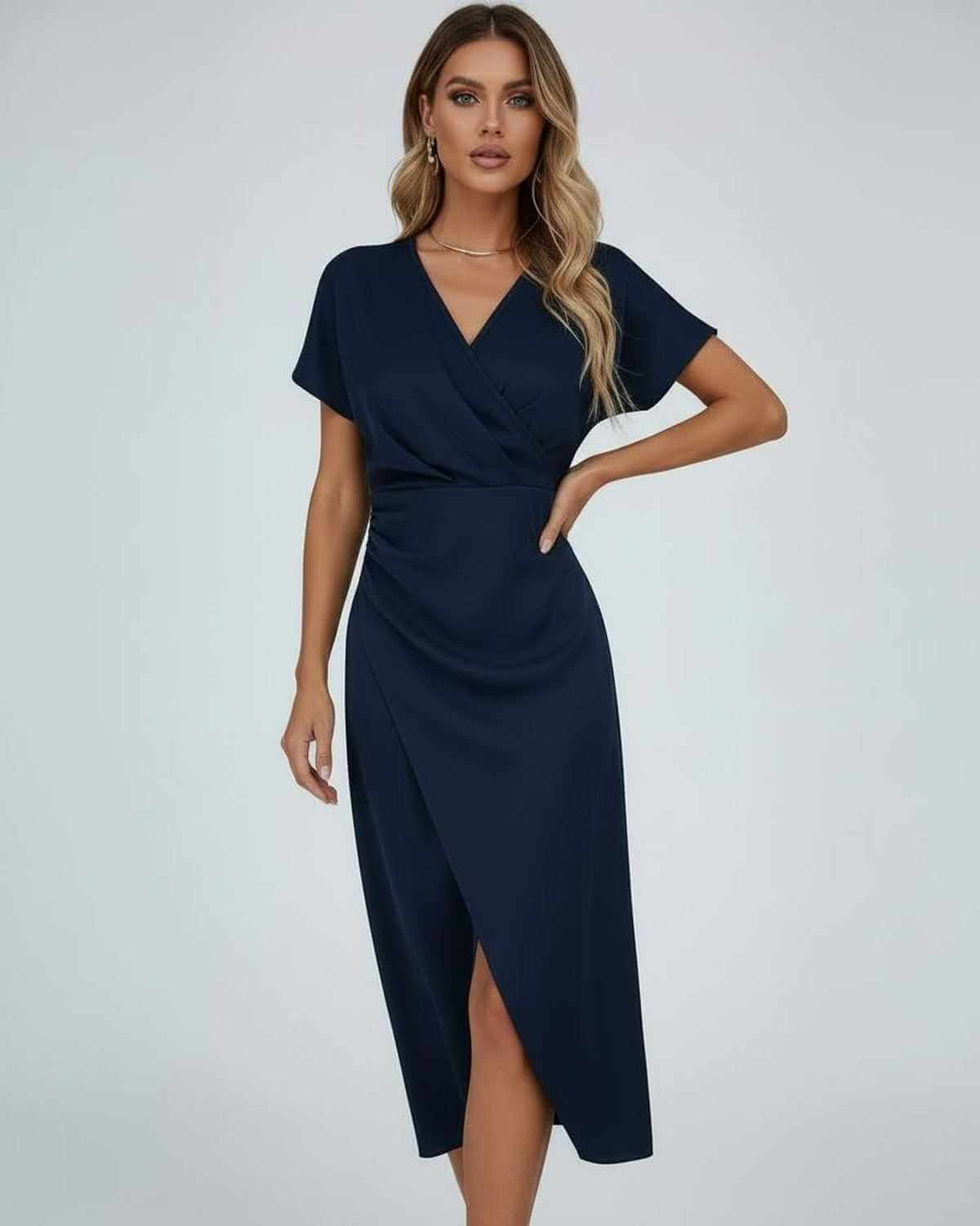 Wrapova | Wrap Draped Waist Split Hem Midi Dress