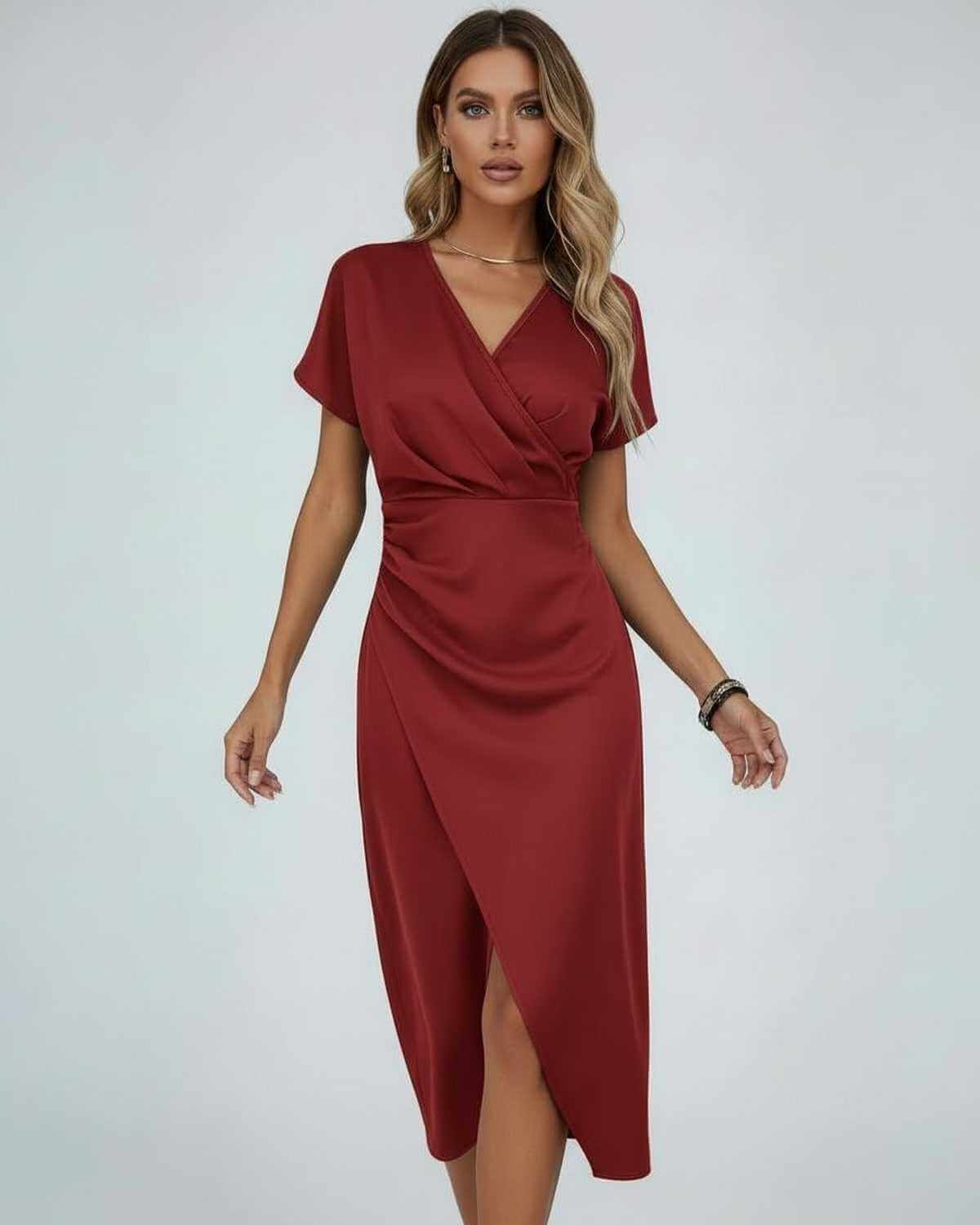 Wrapova | Wrap Draped Waist Split Hem Midi Dress