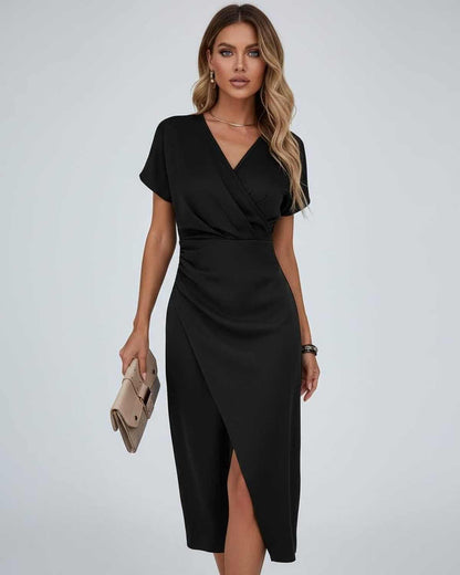 Wrapova | Wrap Draped Waist Split Hem Midi Dress