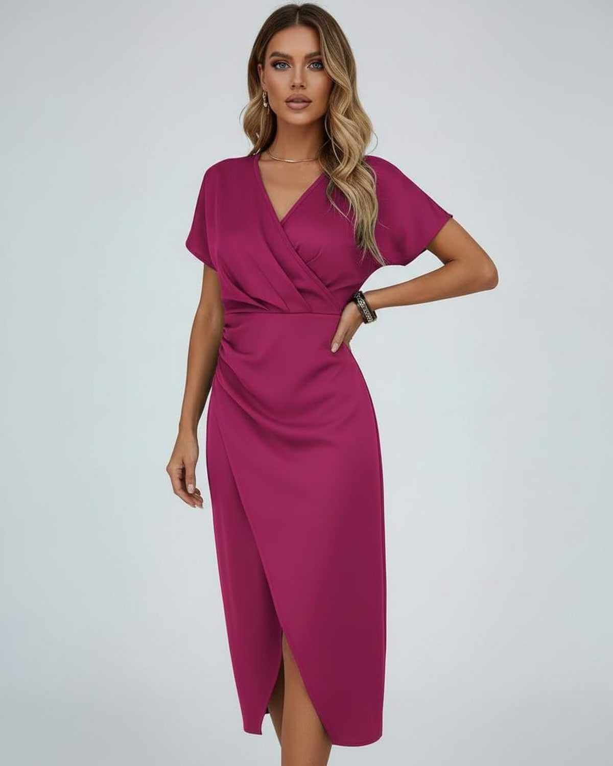 Wrapova | Wrap Draped Waist Split Hem Midi Dress