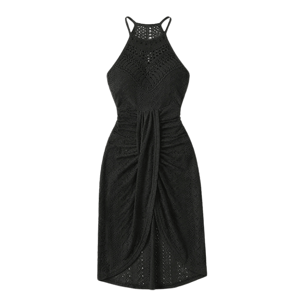 Coralie | Crochet Lace Halter Asymmetric Midi Dress
