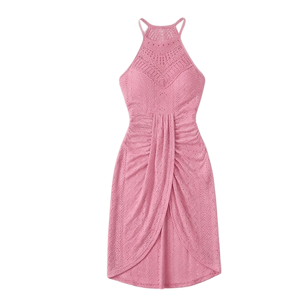 Coralie | Crochet Lace Halter Asymmetric Midi Dress