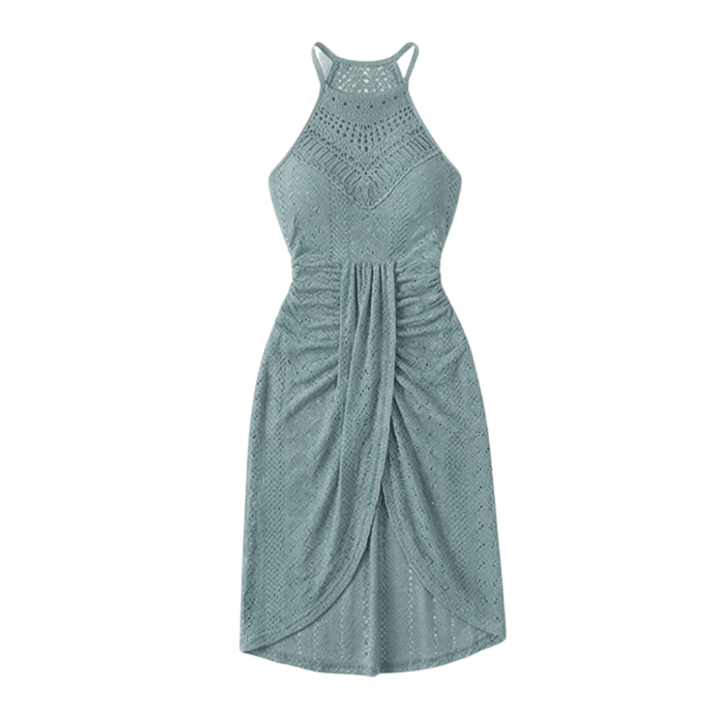 Coralie | Crochet Lace Halter Asymmetric Midi Dress