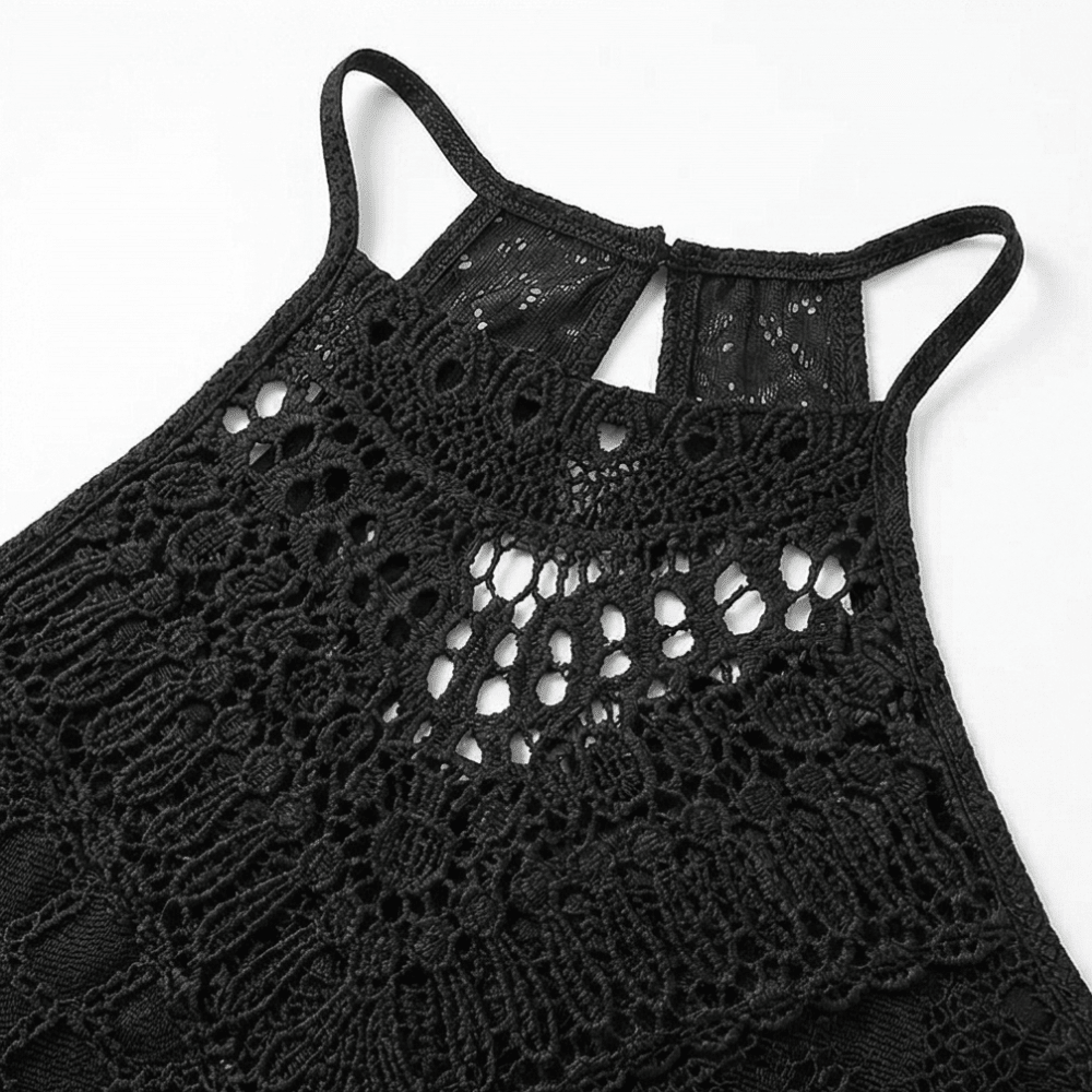 Coralie | Crochet Lace Halter Asymmetric Midi Dress