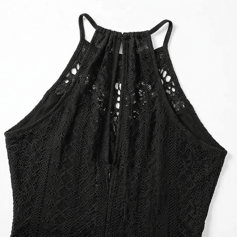 Coralie | Crochet Lace Halter Asymmetric Midi Dress