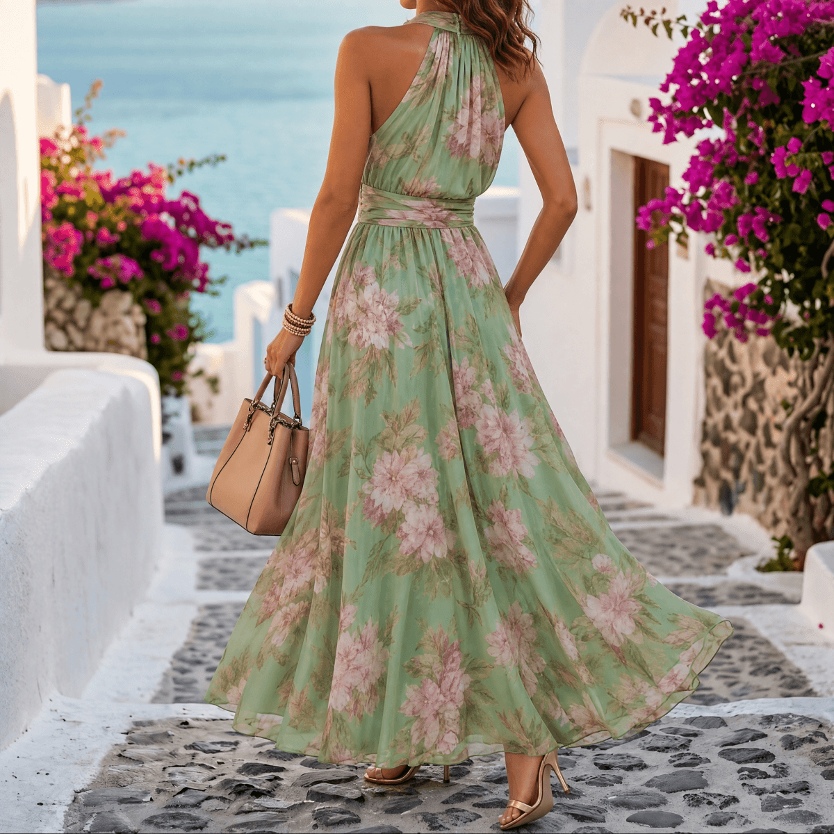 Corenne | Floral Print Halter Maxi Dress