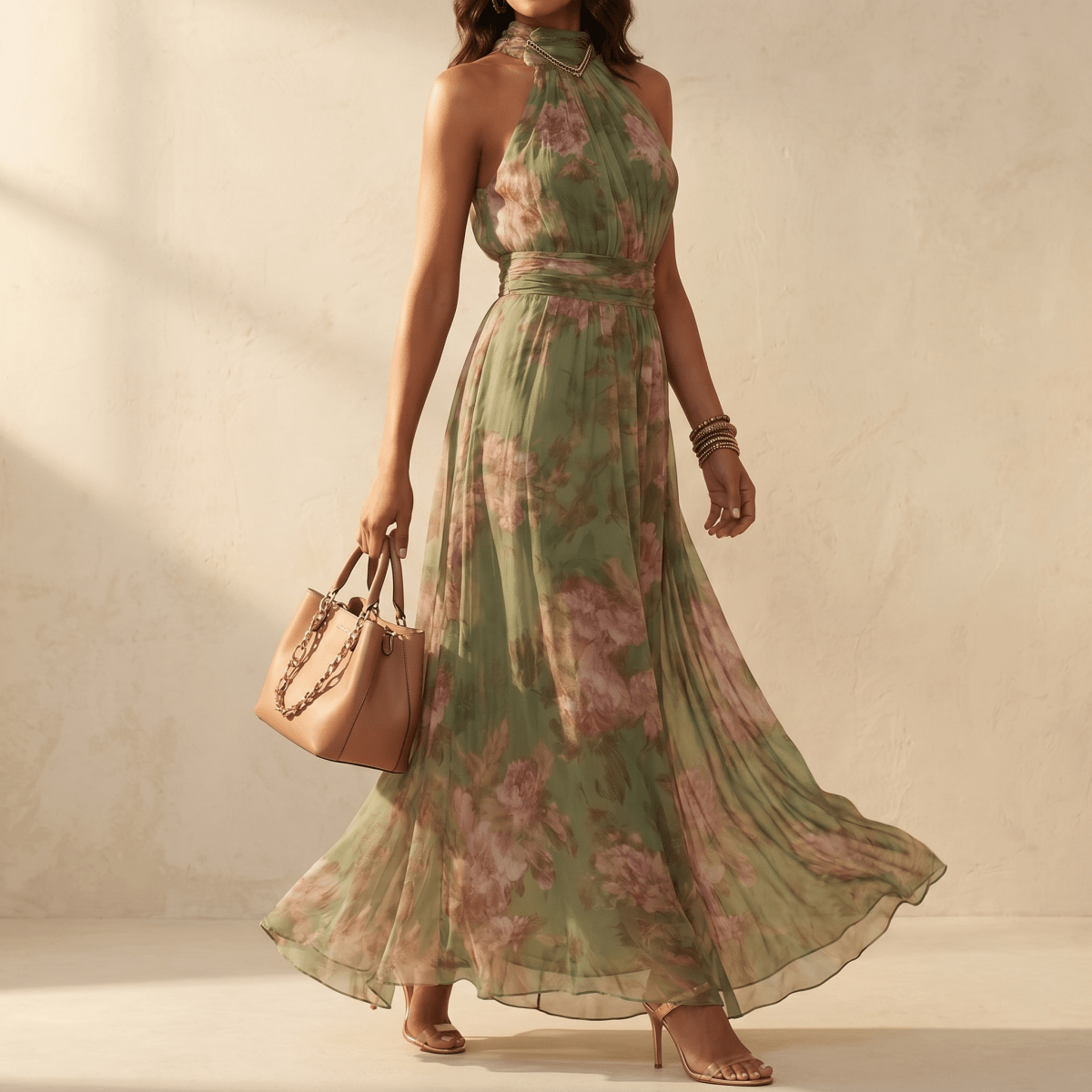 Corenne | Floral Print Halter Maxi Dress