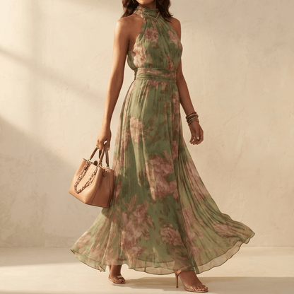 Corenne | Floral Print Halter Maxi Dress