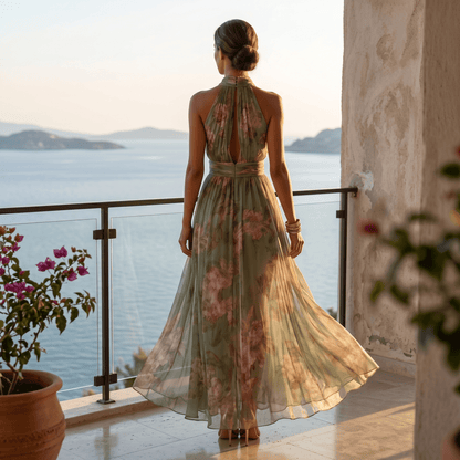 Corenne | Floral Print Halter Maxi Dress