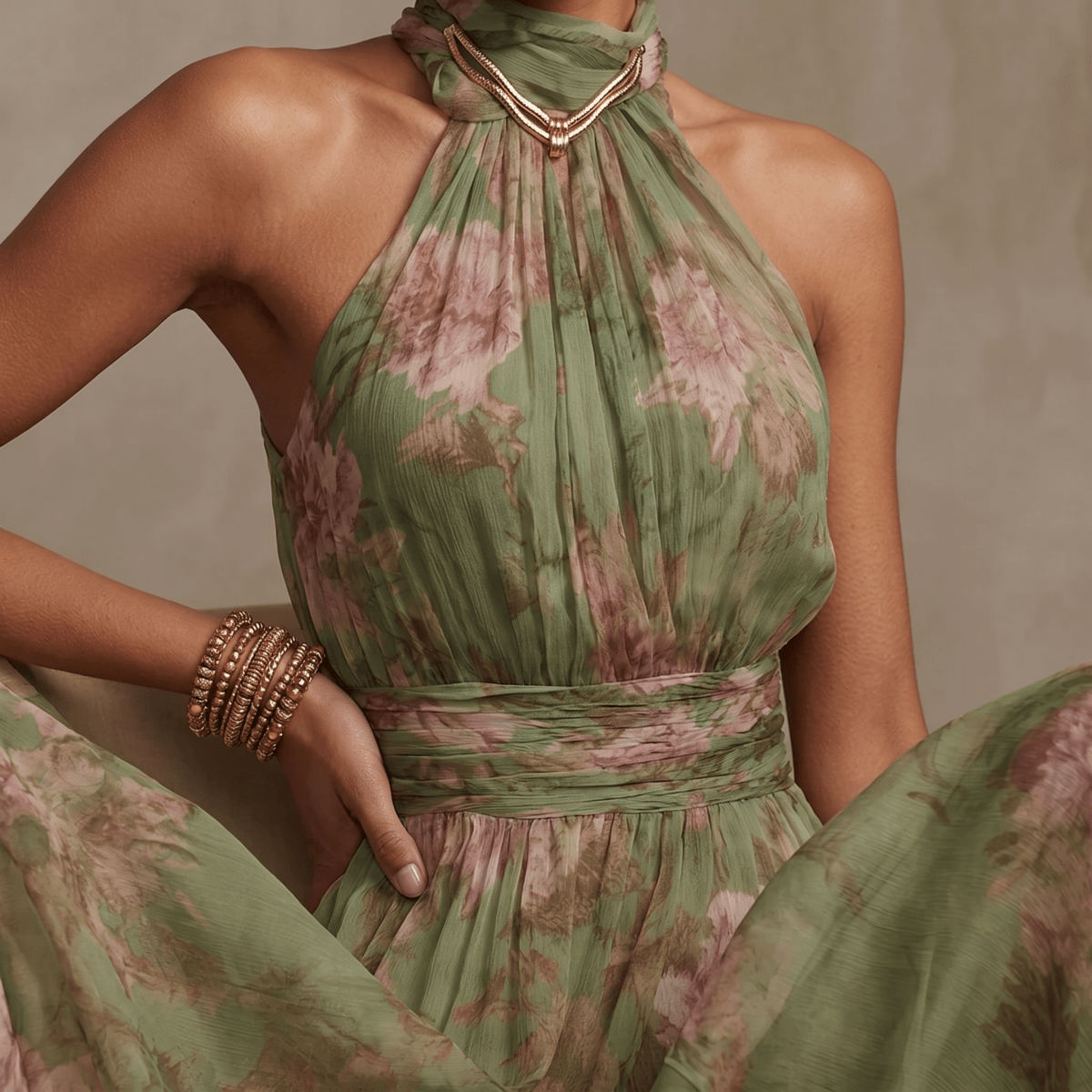 Corenne | Floral Print Halter Maxi Dress