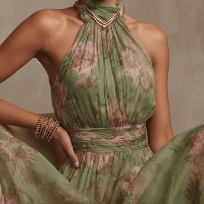 Corenne | Floral Print Halter Maxi Dress